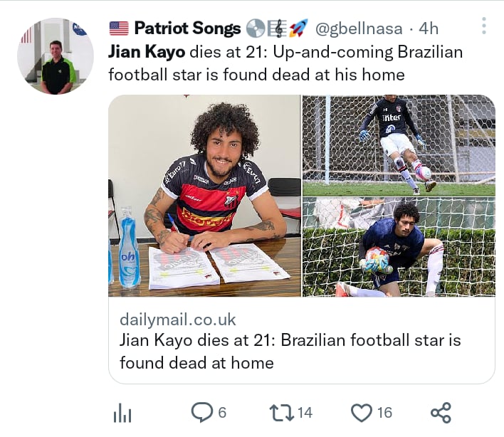 Muere Jian Kayo, portero brasileño y los tributos aparecen