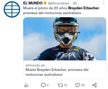Muere Brayden Erbacher motocross