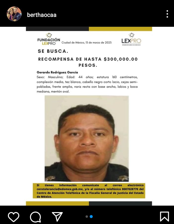 Ofrecen cuantiosa recompensa para dar con el paradero del expolicía de tránsito Gerardo Rodríguez García