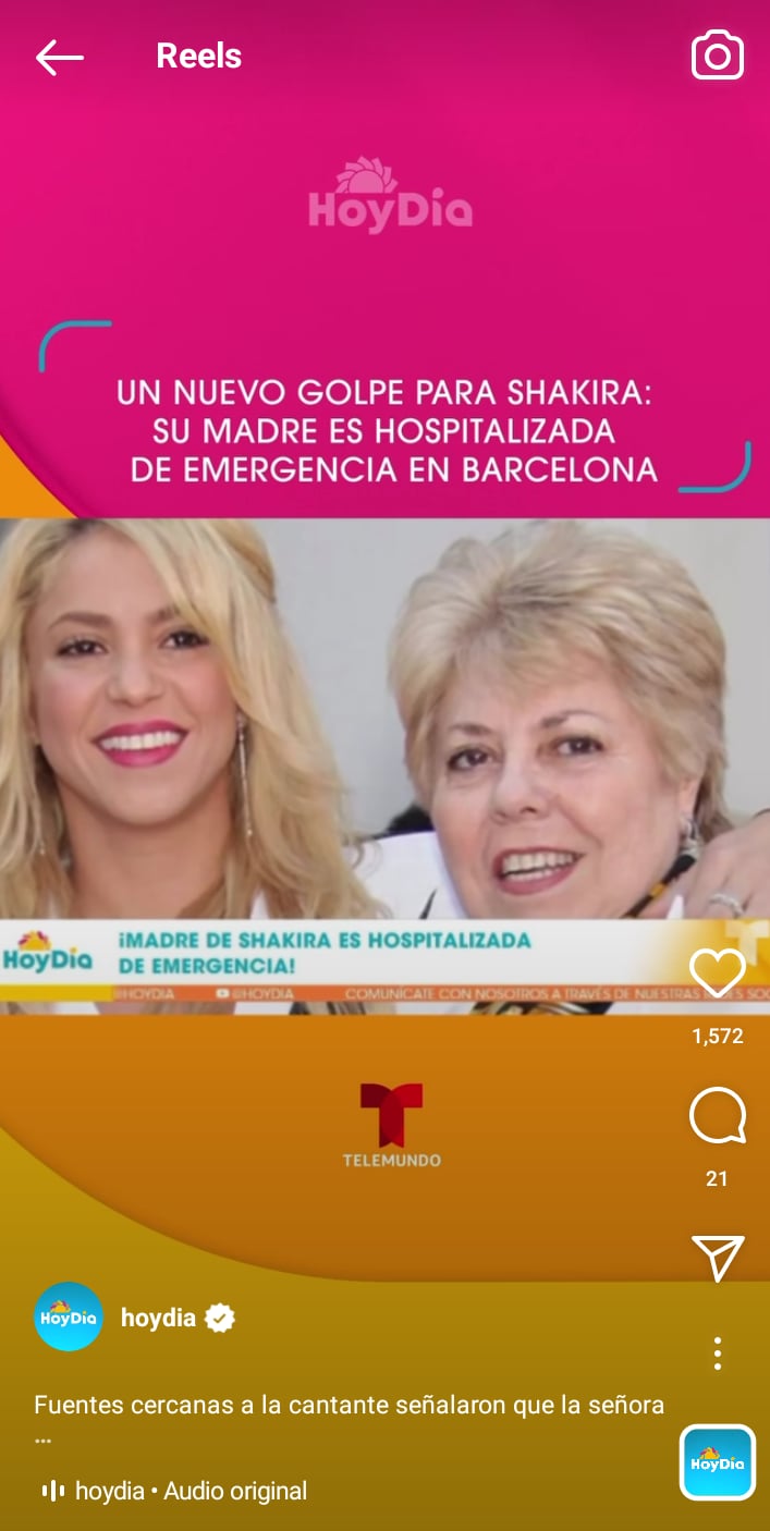 Shakira's mother hospitalized