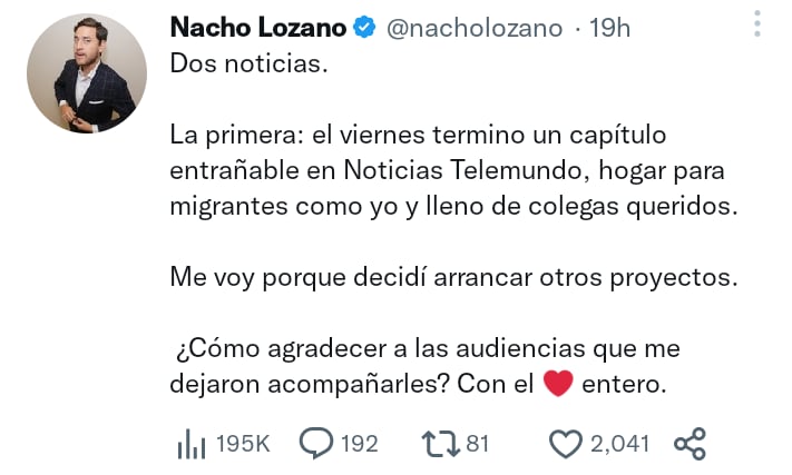 Nacho Lozano breaks silence
