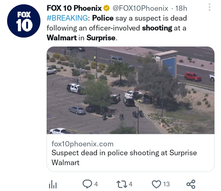 Tiroteo cerca estacionamiento Walmart