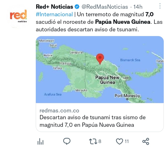 Sismo magnitud 7.0 Nueva Guinea