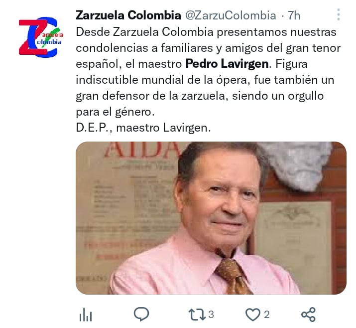 Tenor Pedro Lavirgen dies