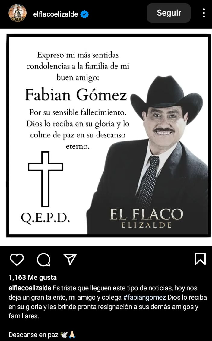 El Flaco Elizalde mourns the death of the beloved Mexican singer