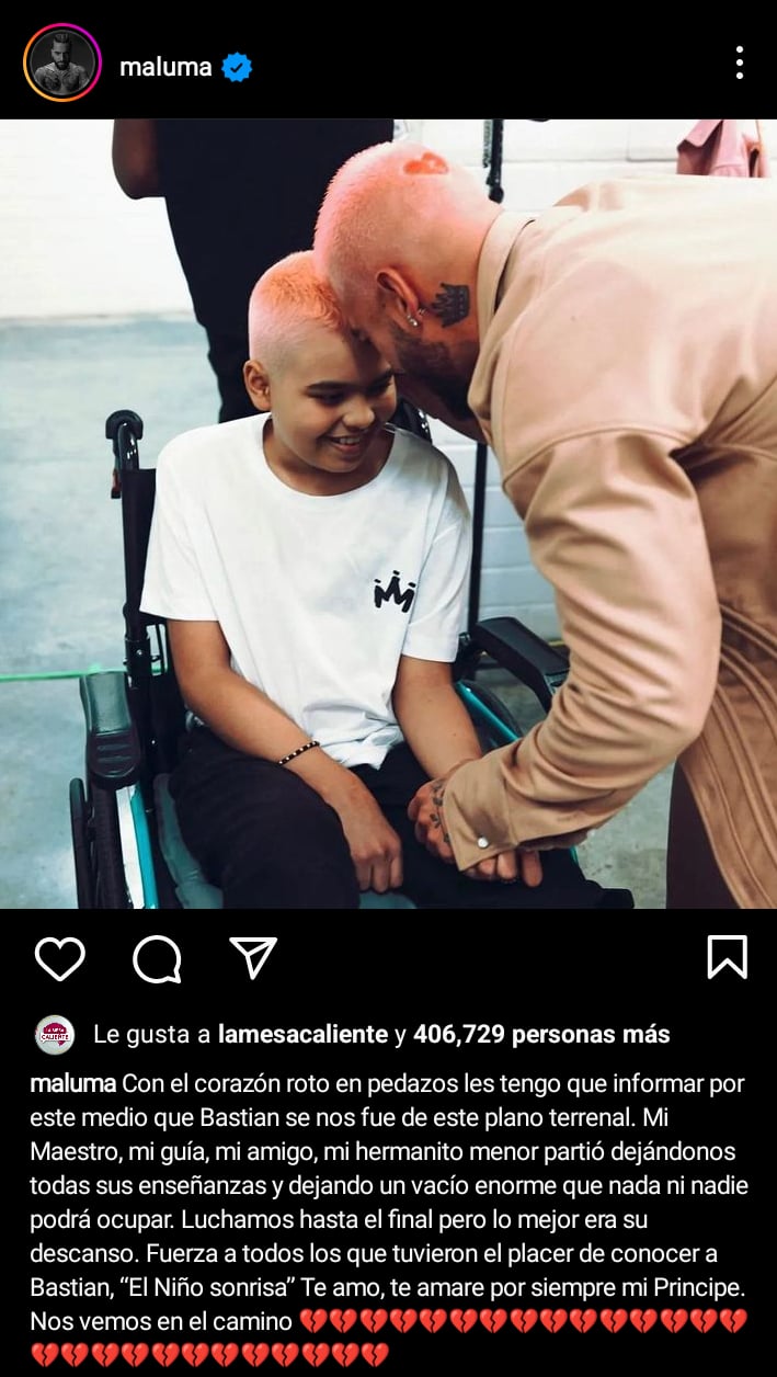 Maluma de luto muerte Bastian