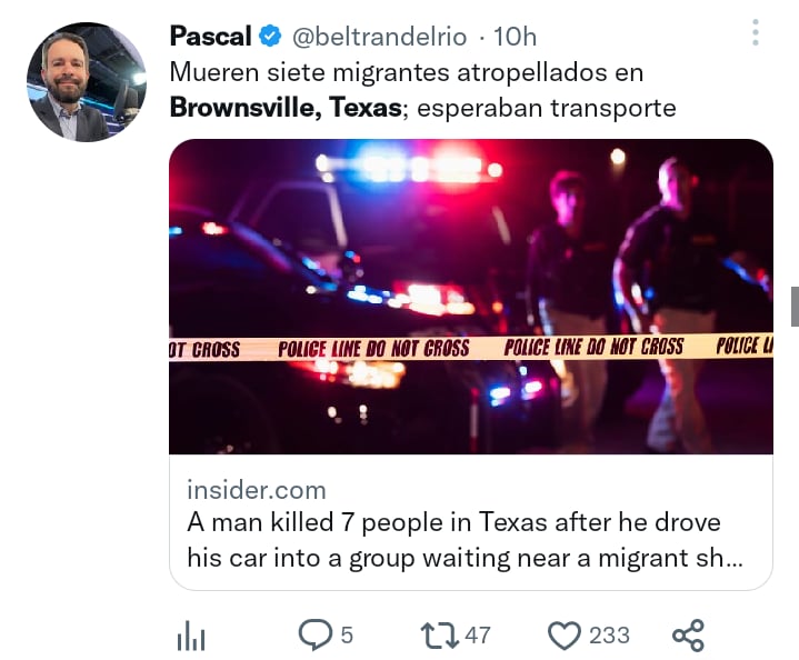 Ocho muertos atropello migrantes en Texas