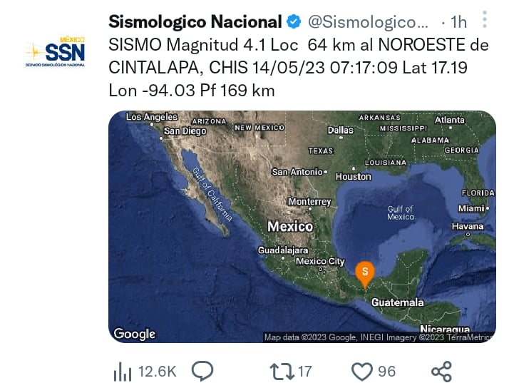 Sismo magnitud 4.1 Chiapas