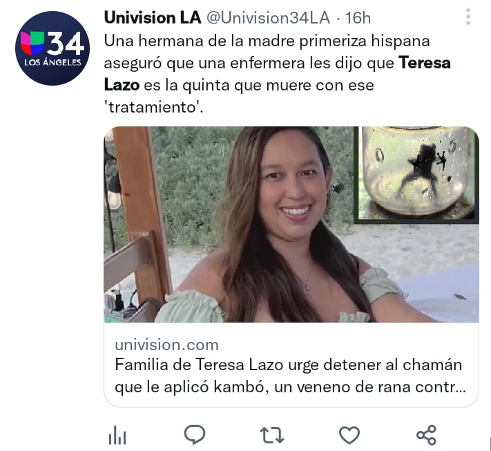 Mujer muere envenenada chamán