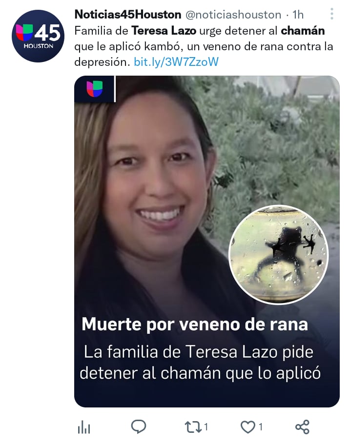 Mujer muere envenenada chamán