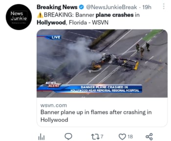 Avioneta se estrella en Hollywood