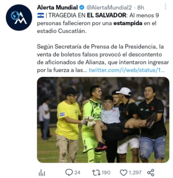 La tragedia producida en un estadio de fútbol de El Salvador dejó más de 100 personas gravemente heridas