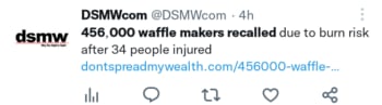 Issue recall of waffle irons
