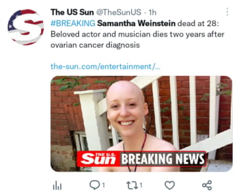 Muere actriz Samantha Weinstein