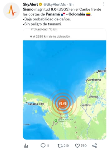 Sismo sacude Colombia y Panamá