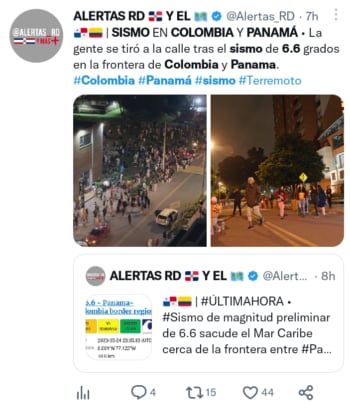 Sismo sacude Colombia y Panamá