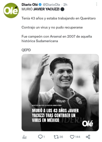 Muere exjugador Javier Yacuzzi