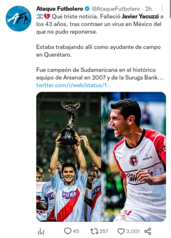 Muere exjugador Javier Yacuzzi