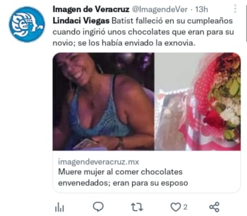 Mujer mandó chocolates envenenados