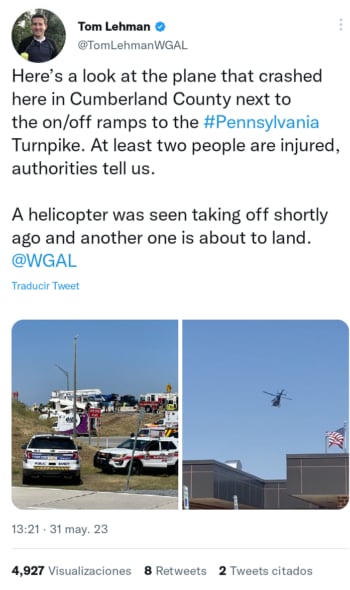 Accidente avioneta aeropuerto Pensilvania