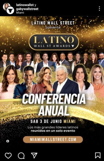 Other Hispanic personalities will be part of the 'Latino Wall Street Awards'