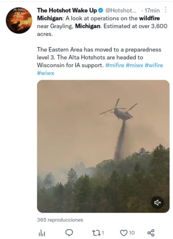 Incendio forestal en Michigan