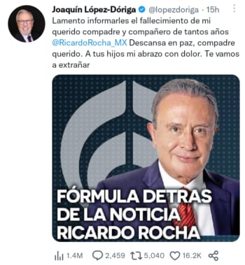 Causa muerte Ricardo Rocha
