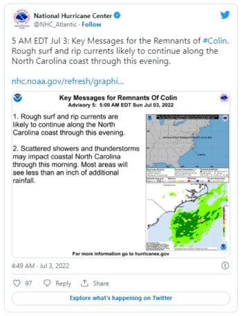 Tormenta tropical Colin weekend 4 de julio