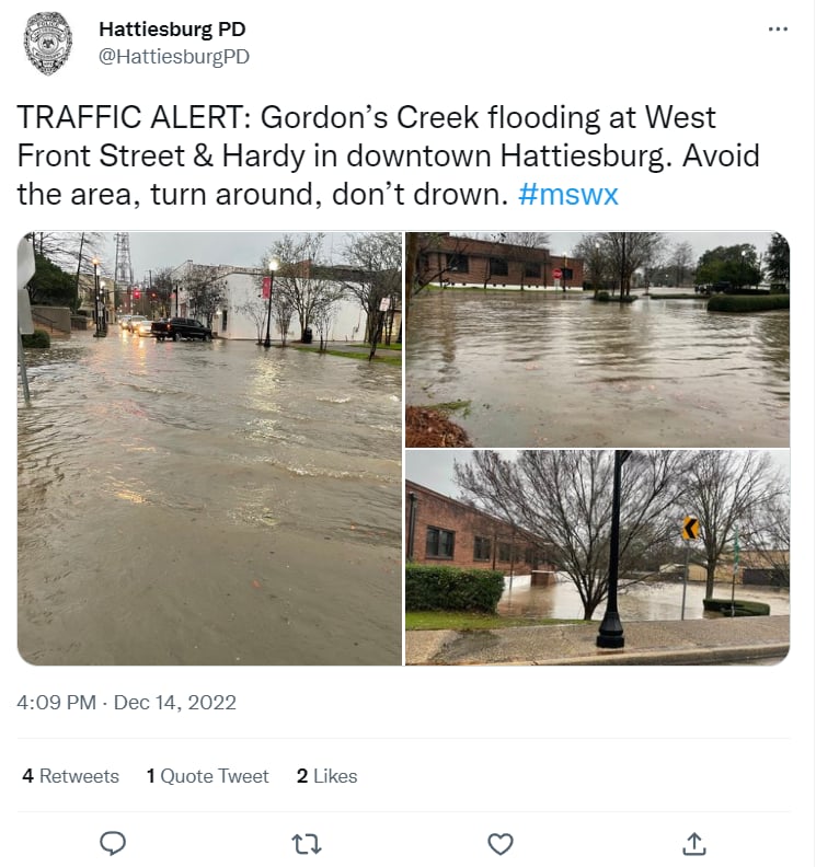 Tornado damage reported USA: Mississippi underwater?