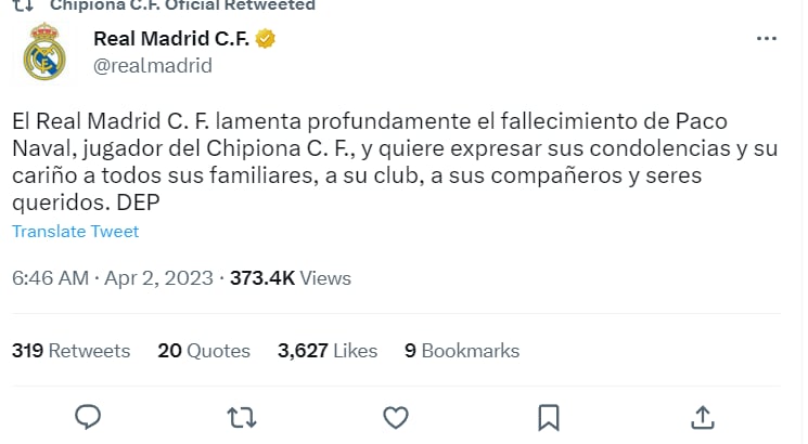 Muere futbolista Paco Naval: El Real Madrid envía sus condolencias