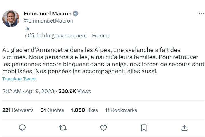Avalancha Alpes víctimas mortales: ¿Qué información proporcionó el presidente Macron?  