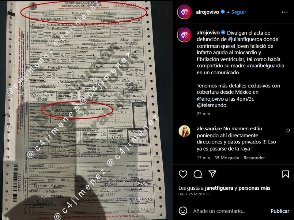 REVELAN ACTA DE DEFUNCIÓN DE JULIÁN FIGUEROA