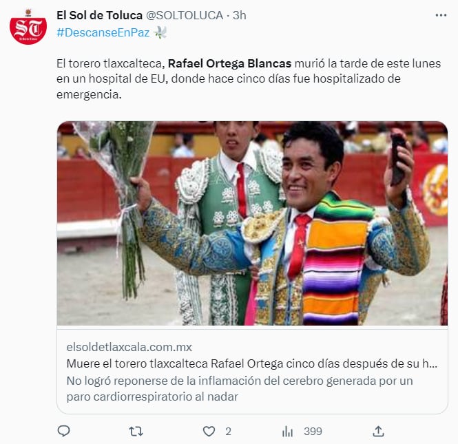 MUERE EL TORERO RAFAEL ORTEGA BLANCAS
