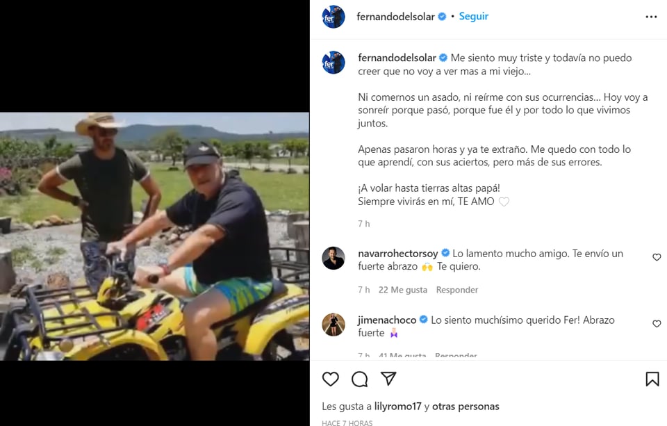 Fernando del Solar luto: "No voy a ver más a mi viejo"