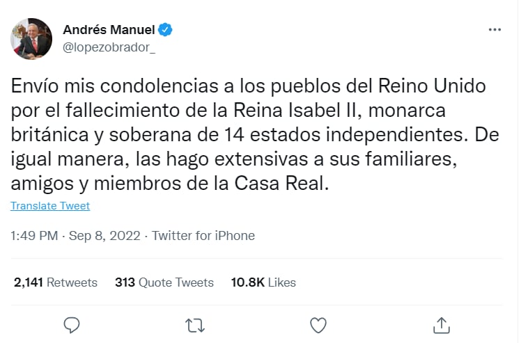 AMLO envía condolencias