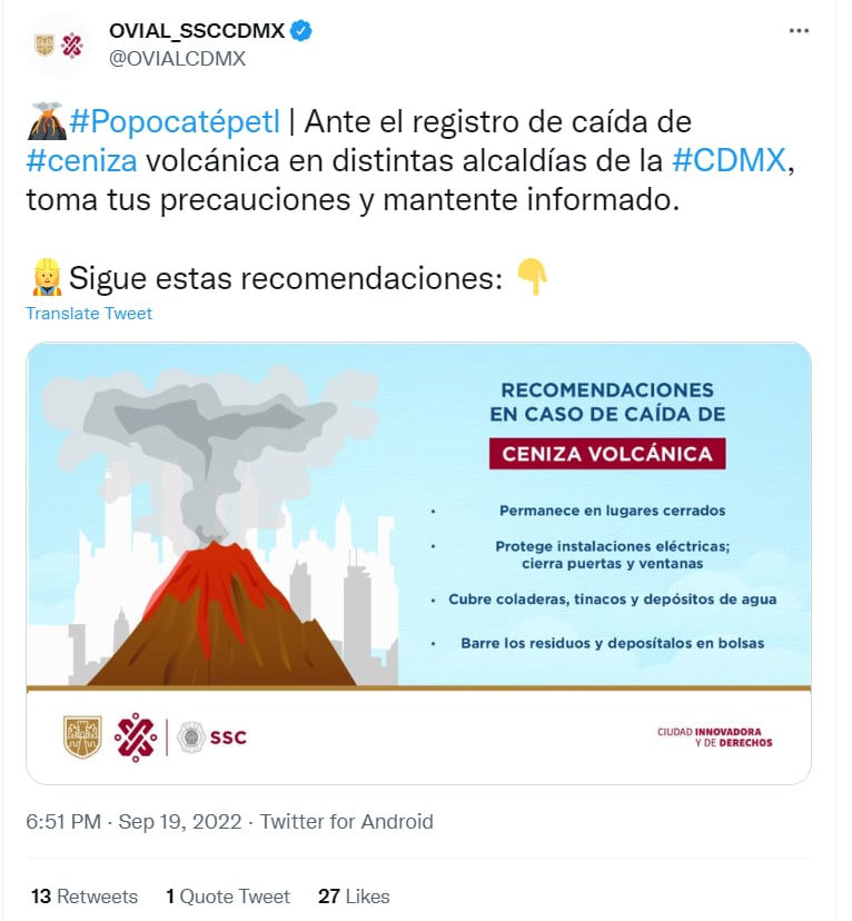 Popocatépetl ash fall alert: What recommendations were announced?