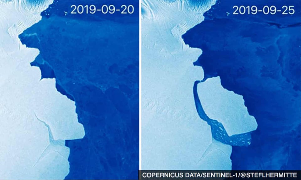 Iceberg más grande que Los Ángeles se desprende de la Antártida