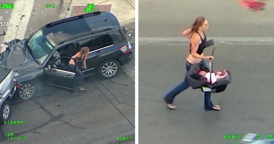 Arrestan a mujer que trató de huir con un bebé tras accidentarse durante persecución policial (VIDEO)