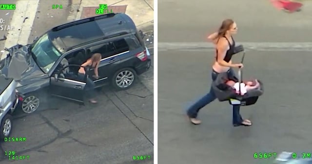 Arrestan a mujer que trató de huir con un bebé tras accidentarse durante persecución policial (VIDEO)