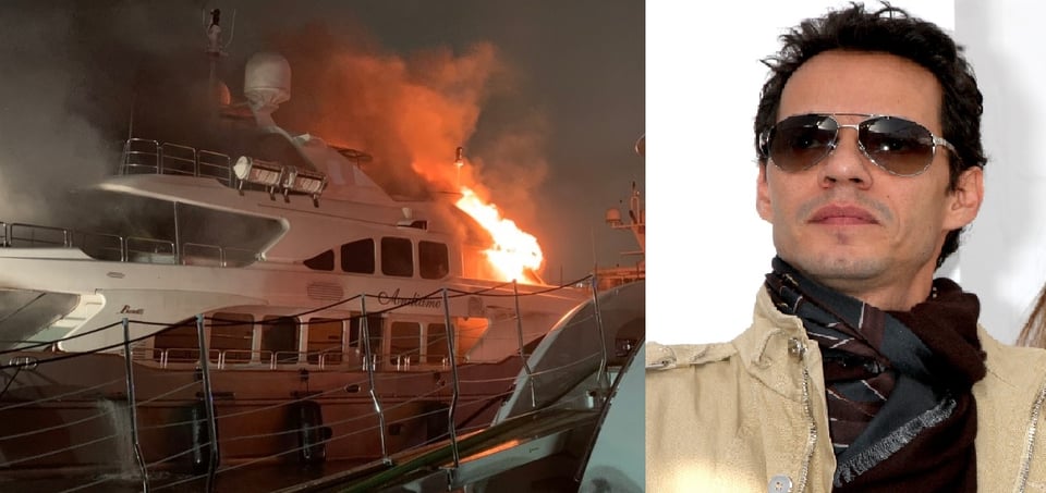 Yate de Marc Anthony queda destruido tras incendiarse en una marina de Miami