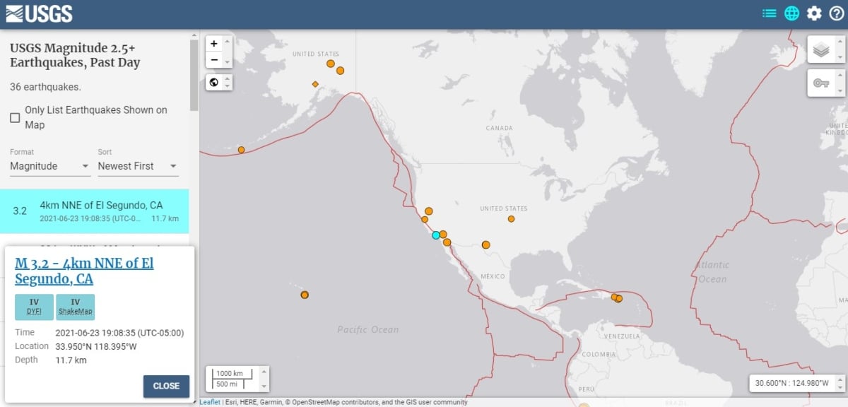 Reportan sismo de 3.4 grados en El Segundo, California