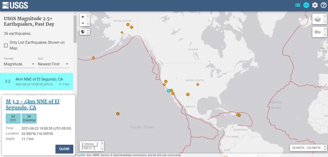 Reportan sismo de 3.4 grados en El Segundo, California