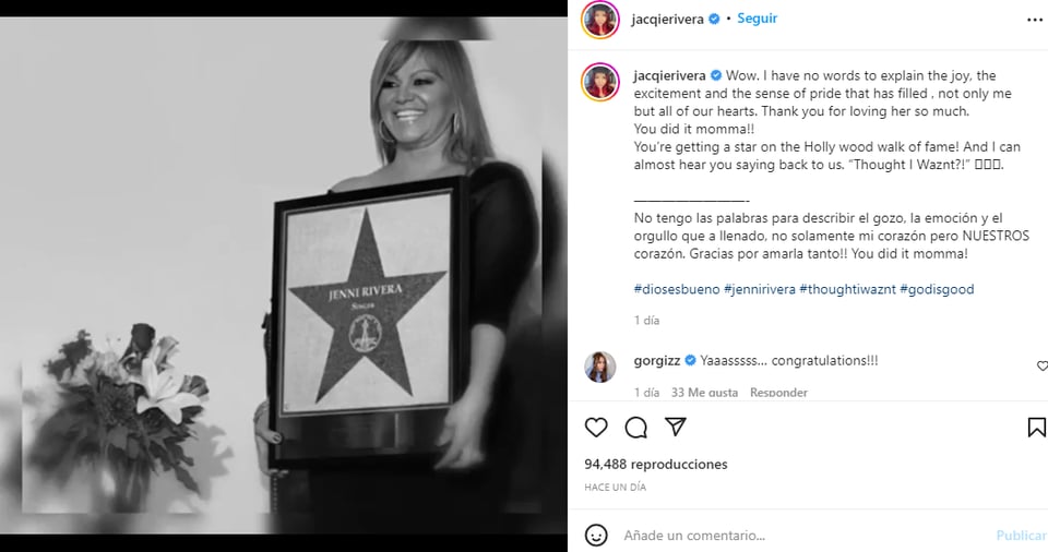 Jenni Rivera paseo fama: Hijos de Jenni felices por la noticia
