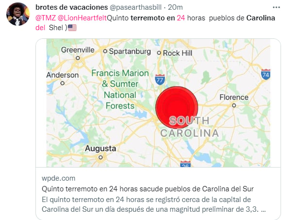 Sismo 3.9 Carolina del sur: Locales informan en redes sociales