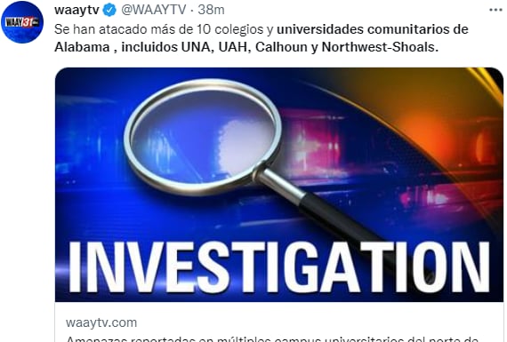 ¡Universidad de Alabama bajo amenaza!