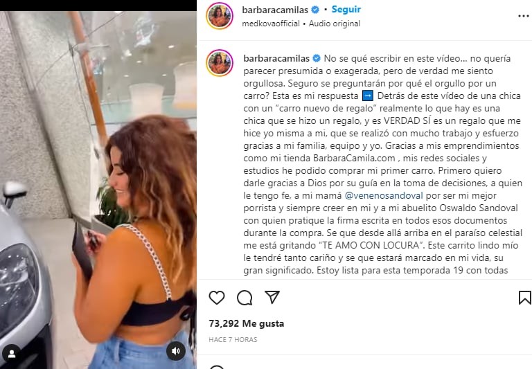 Daughter of Carolina Sandoval: Her car, the love of her life