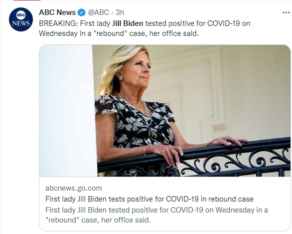 Gobierno anuncia que Jill Biden vuelve a dar positivo