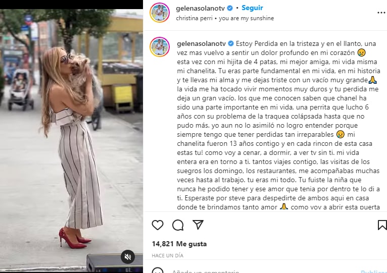 Gelena Solano de luto: Totalmente destrozada