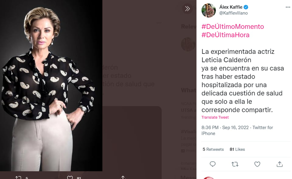 Leticia Calderón fue hospitalizada: ¿La noticia es falsa?