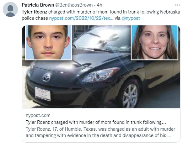 Tyler Roenz madre muerta: El joven está bajo custodia